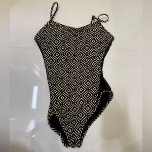 Macy's Black and Cream Geometric One Piece Swimsuit